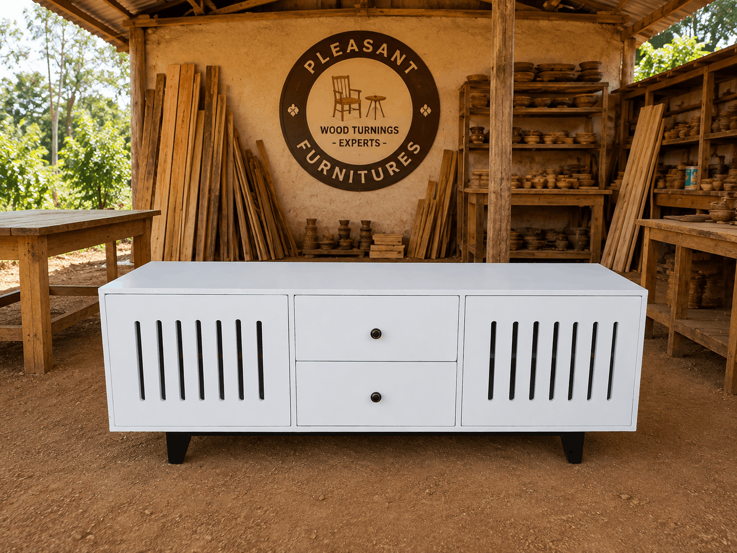 Modern White TV Console